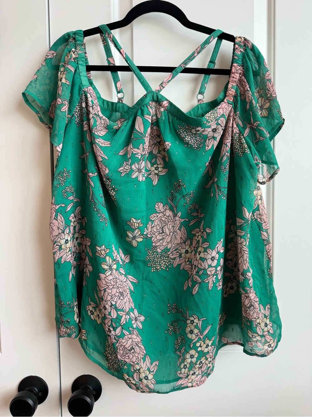Torrid Green Floral Crinkle Chiffon Cold Shoulder Halter Top 0 / L